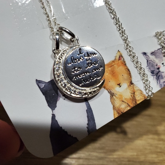 Sterling Silver Bling Cresent 2 PC Detachable I LOVE YOU Moon Necklace Charms - Picture 8 of 9